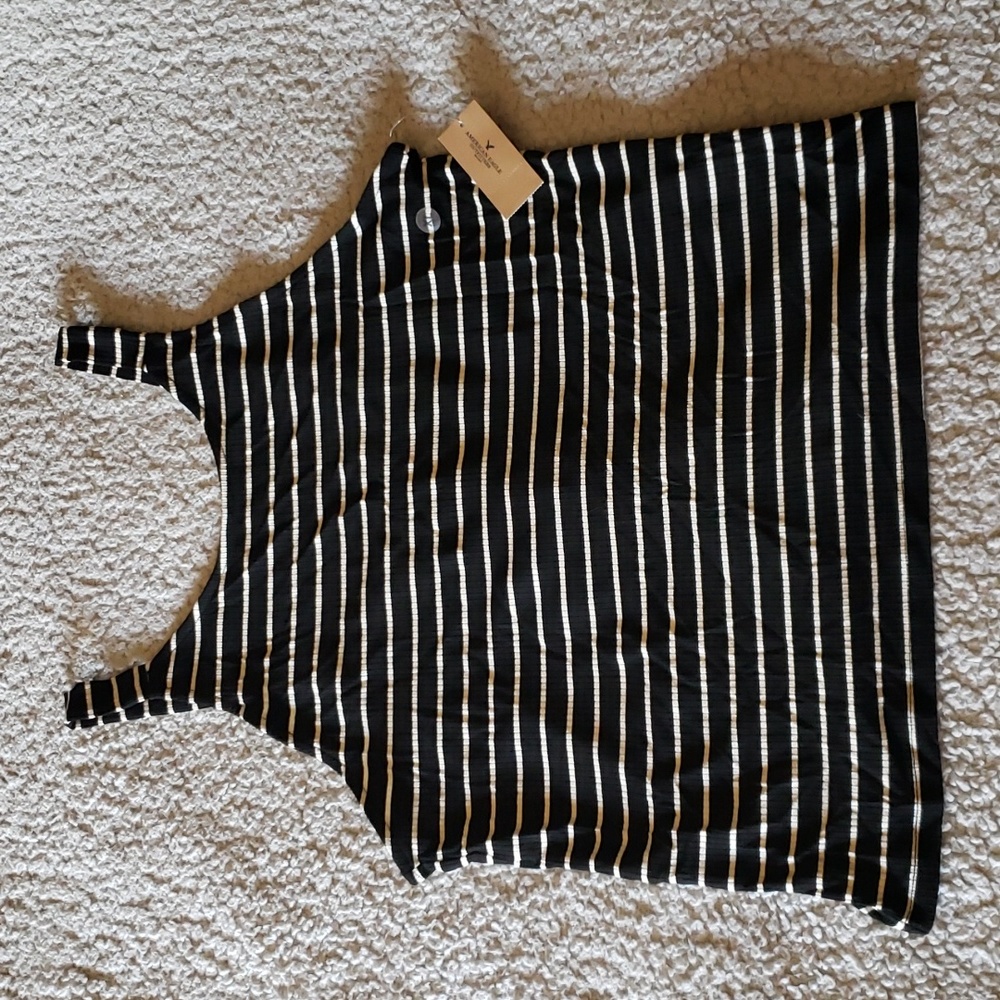 NWT AE First Essentials Ribbed High Neck Lace-Up Corset Style Cropped Tank